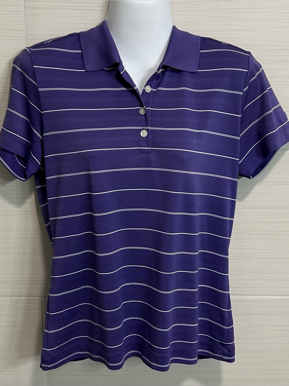 Nike Golf Polo Shirt Purple Stripe Dri Fit Performance, M, Tennis Pickleball
